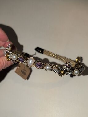 Gold-Toned Headband with Pearls and Amethyst Stones And Bees ! New